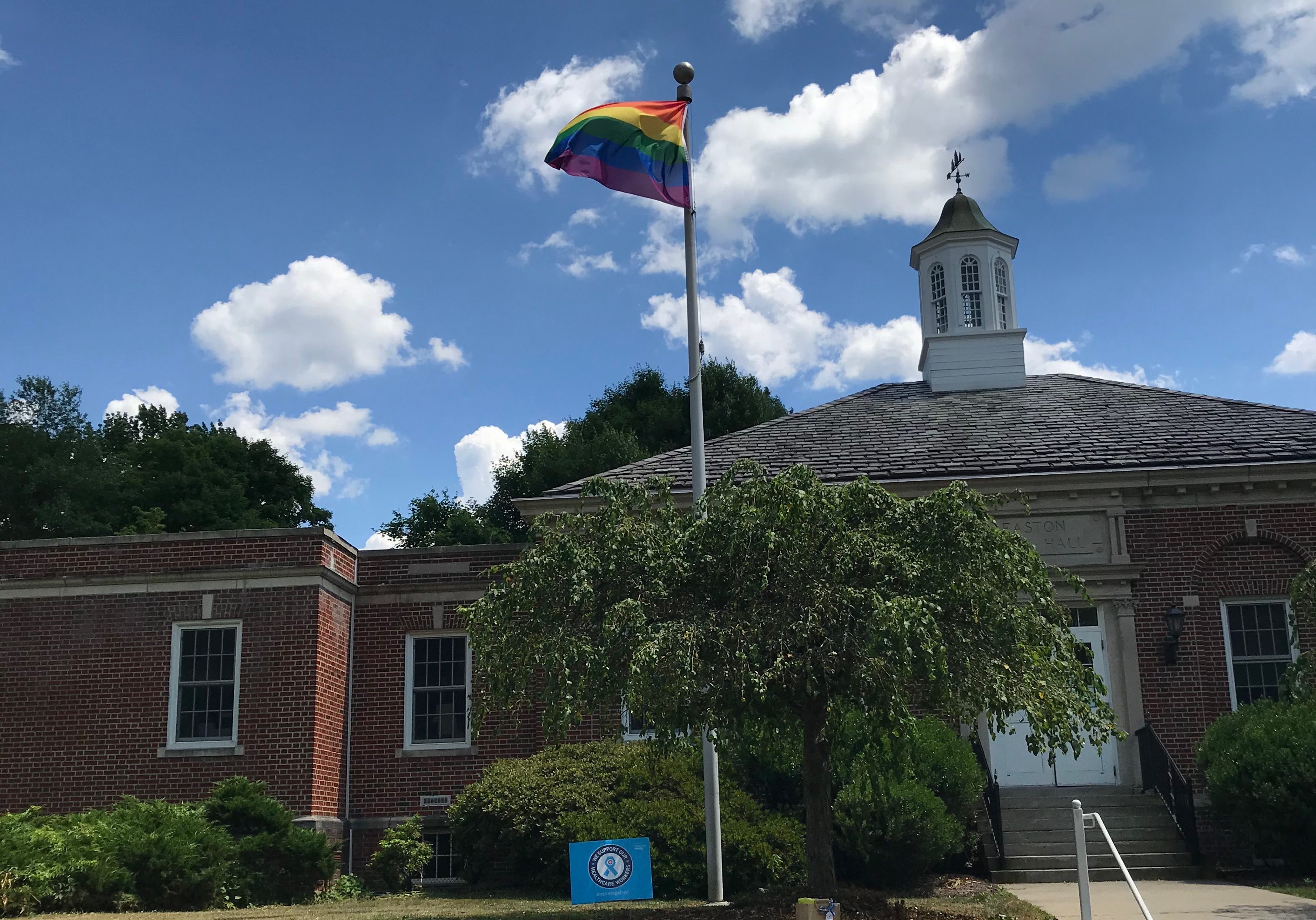 The pride flag flies above Easton Town Hall - Kelly Wendt photo